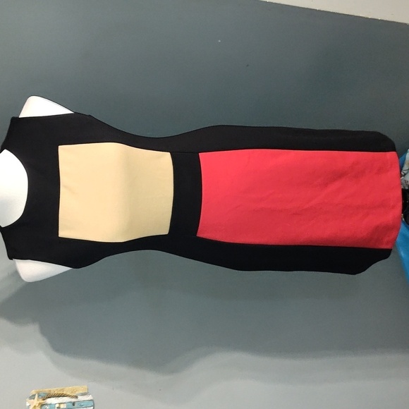 Calvin Klein mod sheath dress black red tan - Picture 1 of 10